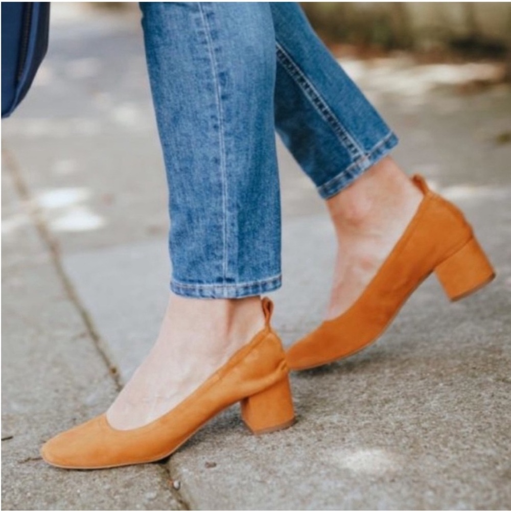 Everlane The Day Heel Cognac Brown Suede Leather Pump